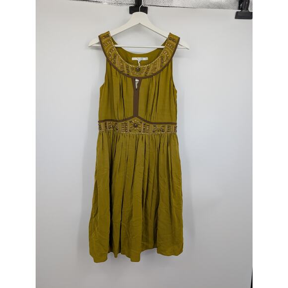 NWT Boden Chartreuse Dress Women's 8R Festival Babydoll Jeweled Sleeveless - Picture 1 of 8